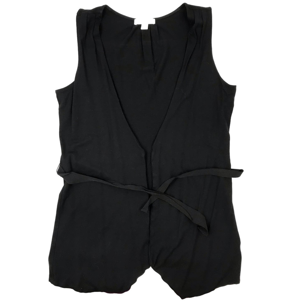 Coldwater Creek Women's Size Medium Black Open Front Cardigan Vest Waist Tie